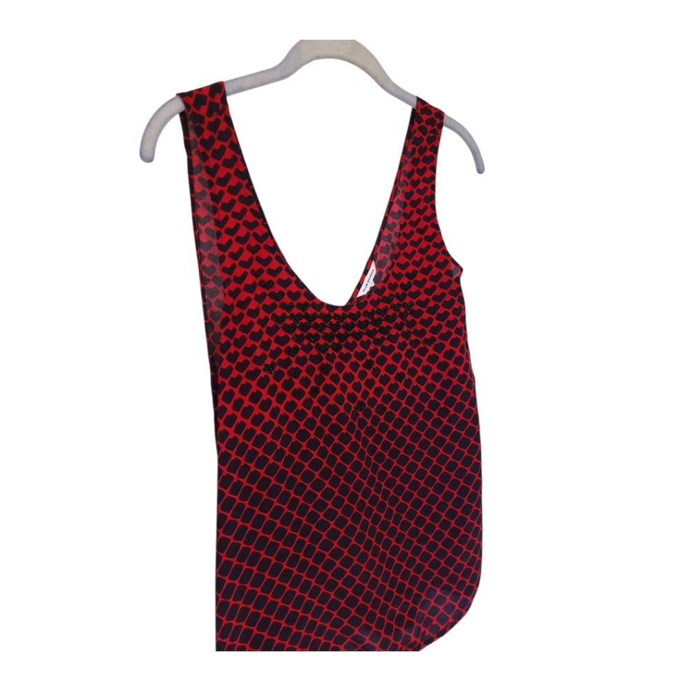 Club Monaco Silk Beaded Heart Tank Top M Red Black Date Night Romantic - Picture 6 of 11